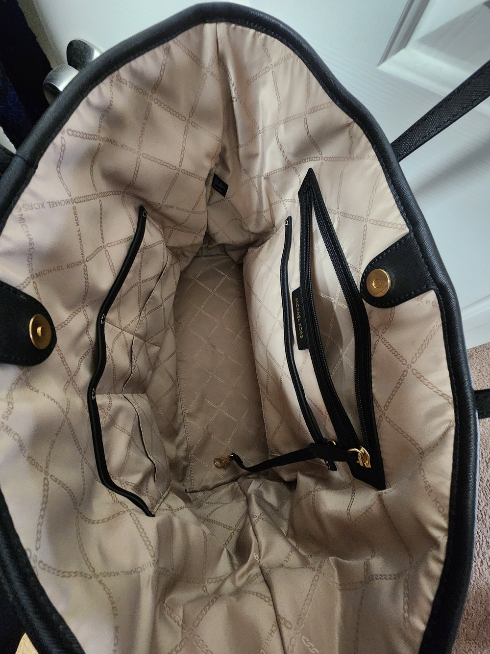 Michael Kors Navy and Black Nylon Tote with Gold Logo - Picture 2 of 2